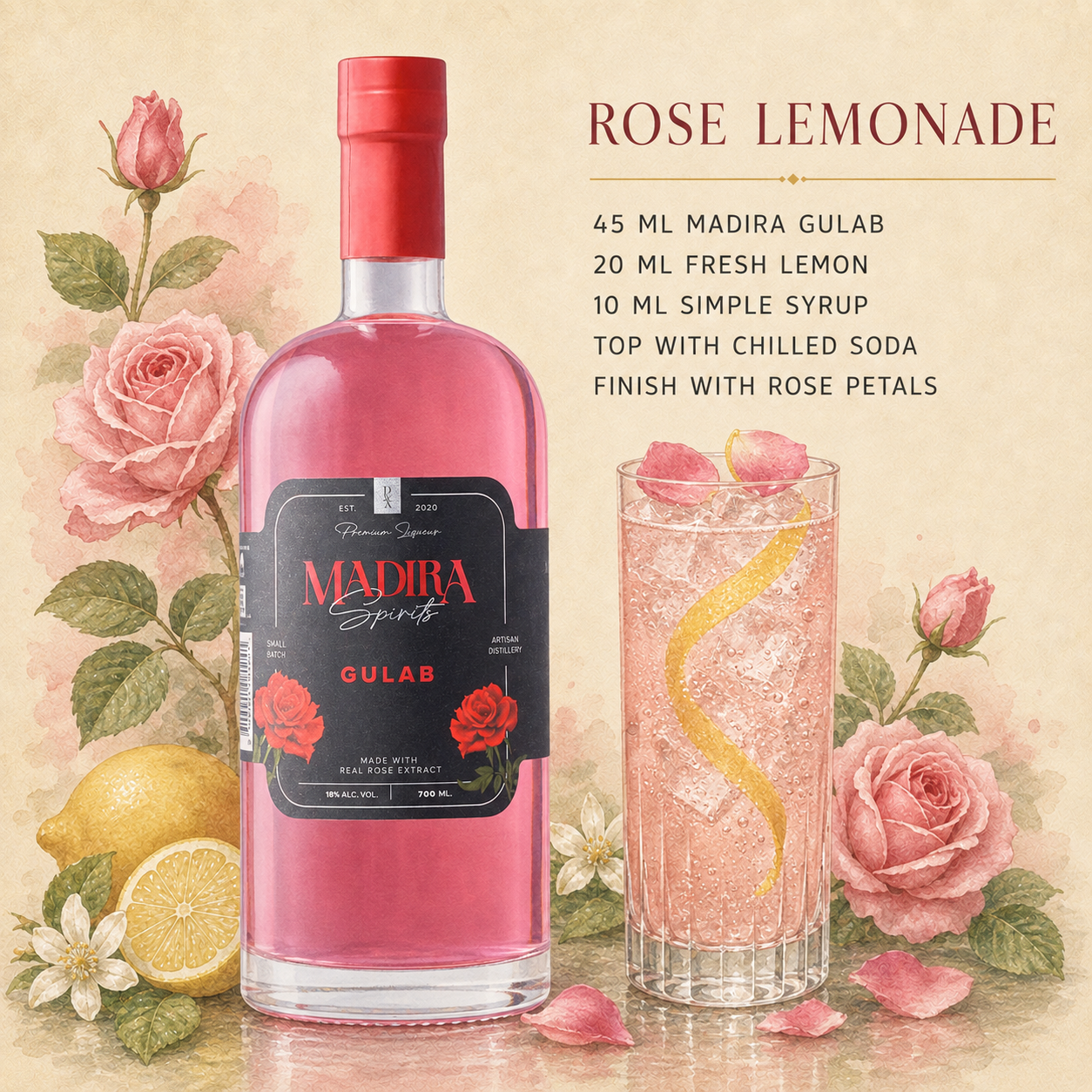 Rose Lemonade made with Madirraa Gulab