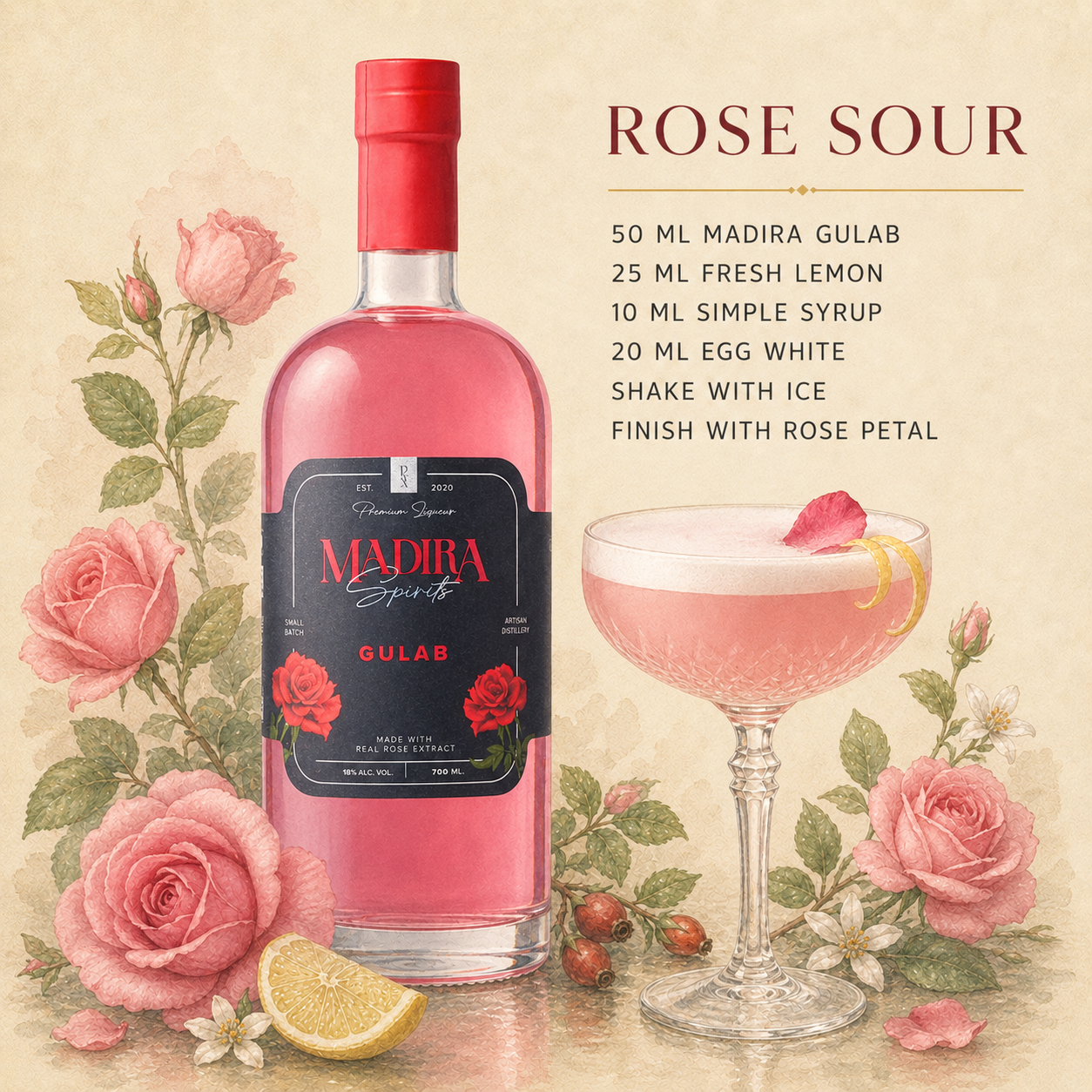 Rose Sour made with Madirraa Gulab