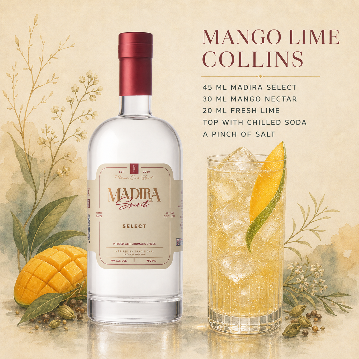 Mango Lime Collins made with Madirraa Select