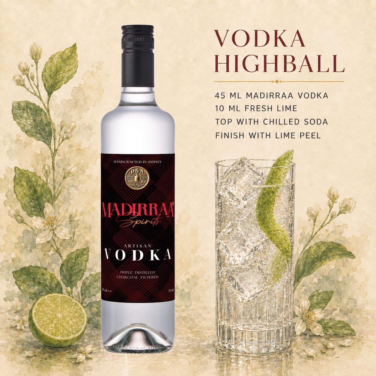 Vodka Highball made with Madirraa Artisan Vodka